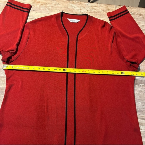 Misook Open Long Cardigan Burnt Red Black Stripe Detailing Quiet Luxury XXXL EUC - Picture 7 of 8